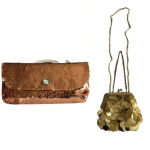 Gold Purse Bundle 2 Pack Elixir By Norell Pouch Clutch + Target Disc Mini Purse